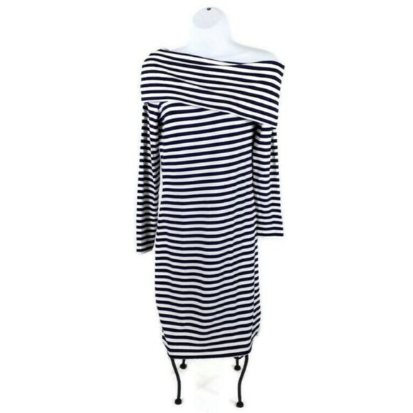 Club Monaco Skarlie Navy White Stripe One Shoulder Long Sleeve Dress Women Small - Picture 11 of 11
